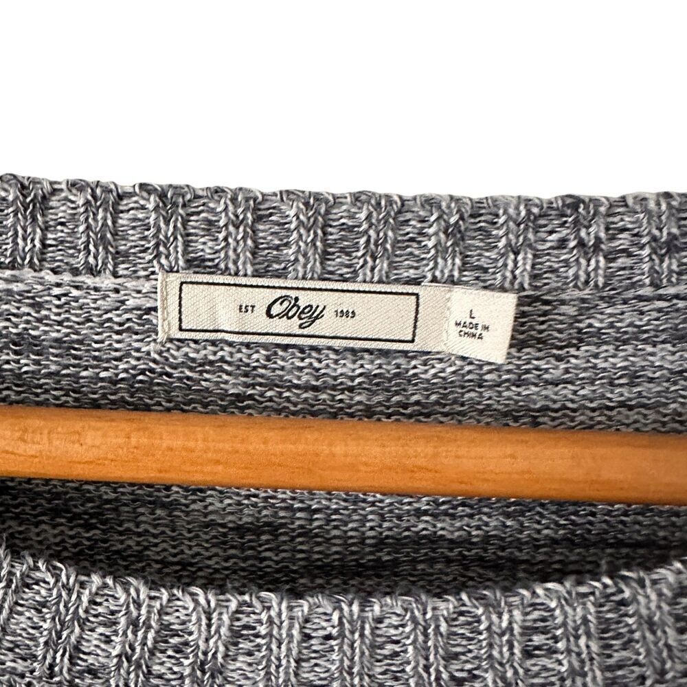 Obey Womens Blue and White Pattern Boxy Oversized Scoop Neck Sweater Size L - Picture 3 of 6